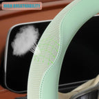 14 inch Steering Wheel Cover for Prius Civic, Nappa Microfiber Leather Non-Slip Breathable Fabric, Warm in Winter and Cool in Summer, Green Small 13.5 inch to 14 inch