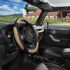 Car Steering Wheel Cover for F-150 Tundra Range Rover 15.5-16 inch, Black and Beige Microfiber Leather