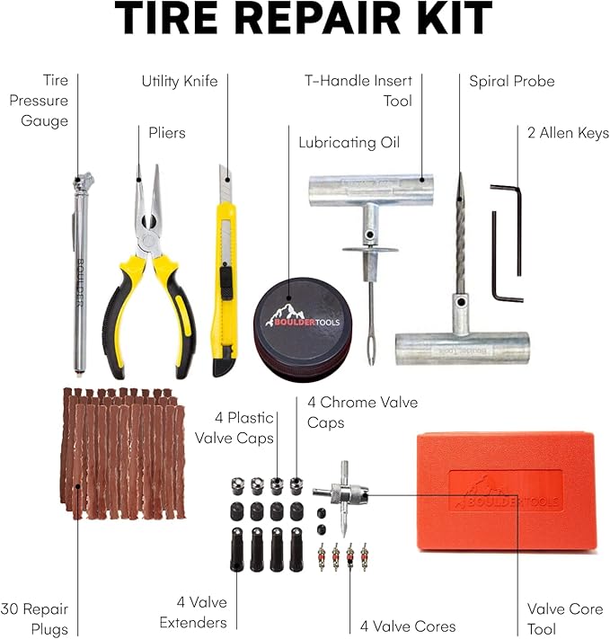 Tire Repair Kit - Professional Heavy Duty Tire Plug Kit, Tubeless Tire Repair Kit for Flat Tire & Puncture Repair on Cars, Trucks, SUVs, ATVs, UTVs, RVs & Motorcycles
