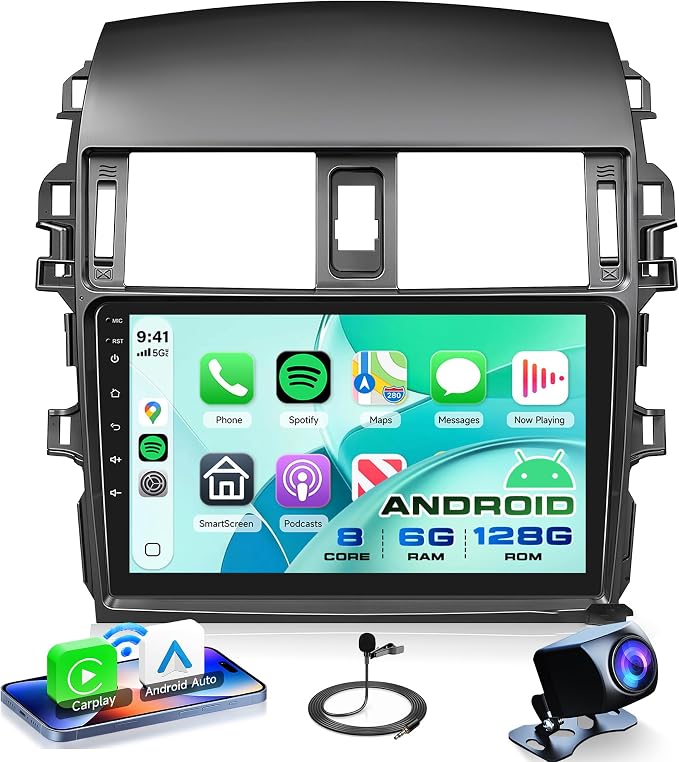 8 Core 6G+128G for Toyota Corolla 2009-2013 Android Car Stereo Carplay Android Auto, 9 Inch for Corolla Radio GPS 4G-WiFi Bluetooth 5.0 FM/RDS DSP-36 Mirror Link Backup Camera