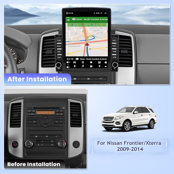 9.7’’ Vertical Screen Car Radio for Nissan Frontier/Xterra 2009-2014 with Wireless Carplay Android Auto, Car Stereo for Frontier in-Dash GPS Navigation, Bluetooth, WiFi, SWC, FM, Mic, Backup Camera