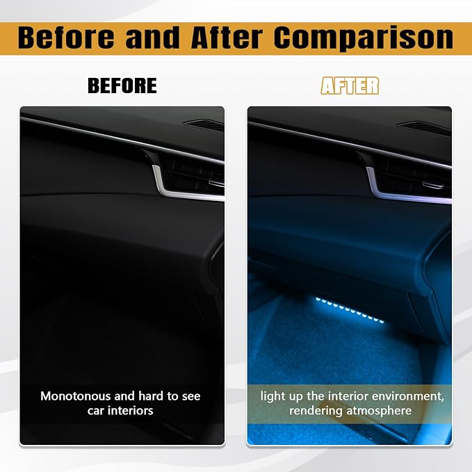 Car LED Strip Light, 12V 24 LED Vehicle Interior Atmosphere Lamps with Cigarette Lighter, Auto Under Dash Ambient Night Light, Universal Car Accessories (Ice Blue, Cigarette Lighter)