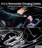 Retractable Car Charger, 4 in 1 Retractable Phone Charger with 66W Fast Charging, 2 Retractable Cables and 2 USB-C USB-A Por, Cute Girly Car Accessories for iPhone 17/16/15/14/13/12, Samsung, Pixel