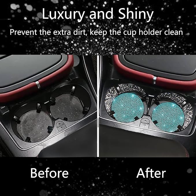 2pcs Bling Car Cup Holder Coaster, 2.75 inch Anti-Slip Shockproof Universal Fashion Car Coasters Insert Bling Crystal Rhinestone Automotive Interior Accessories for Women (2 pcs, Aquamrine)