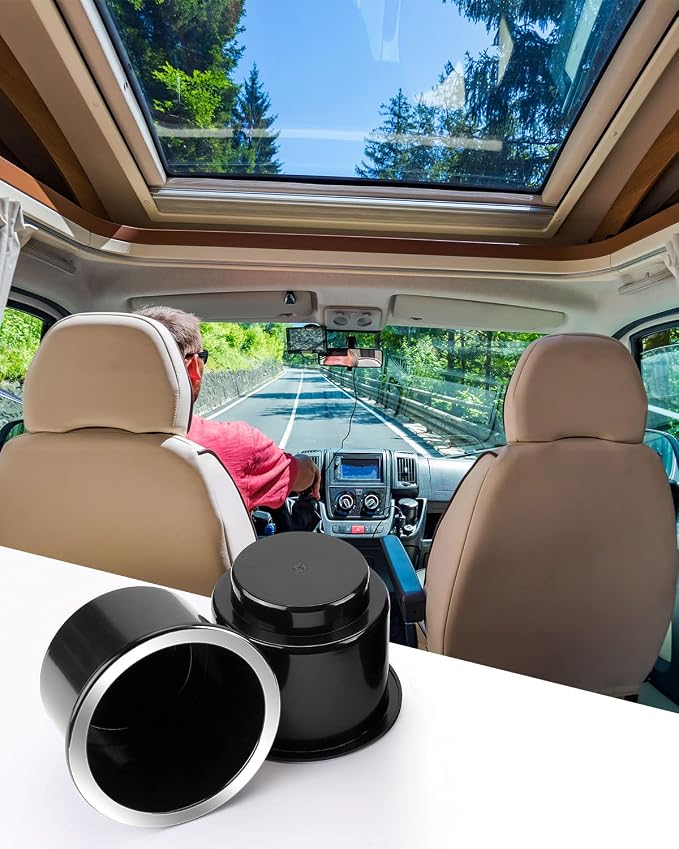 Cup Holder Insert 2pcs for RV Boat Car Couch Golf Cart, Elegant Chrome, Large Plastic Universal Drop in Cup Holder for Pontoon Table Sofa