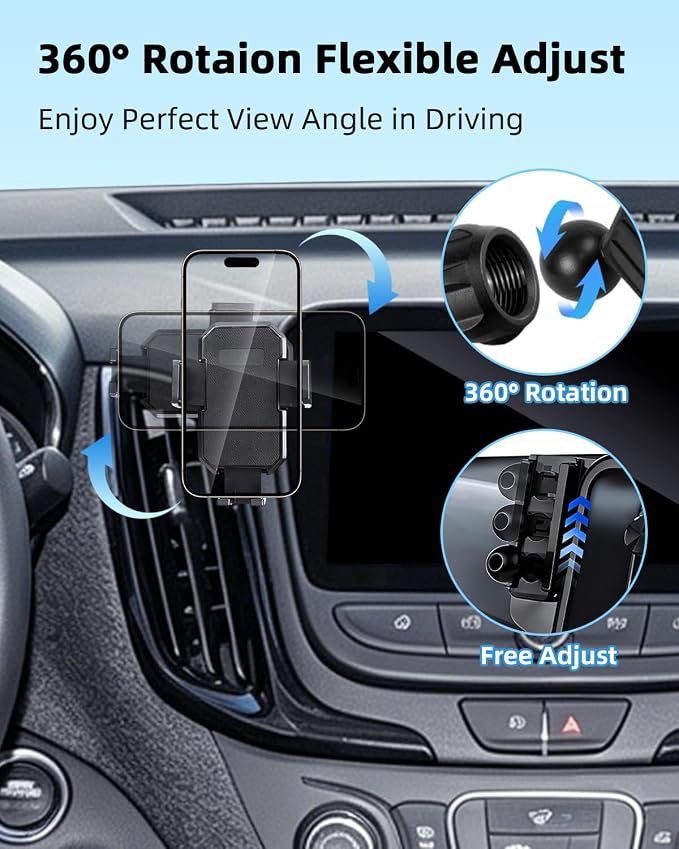 PZK Car Phone Mount for Chevy quinox 2018-2023 Accessories Custom Air Vent | Auto Lock Car Phone Holder Fixed Clip Vent One Button Release Hands Free 360° Rotation Cell Phone Automobile Cradles