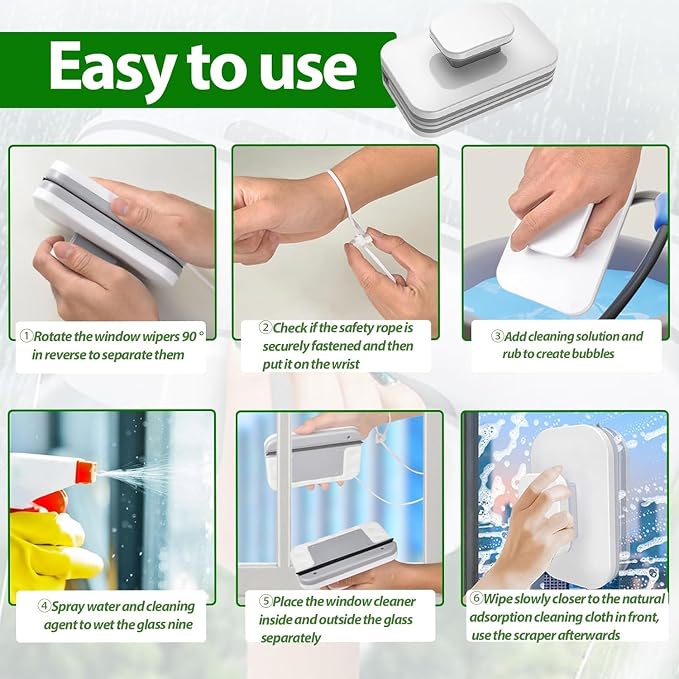 Magnetic Windshield Cleaner Tool Set, Widen Double-Sided Magnetic Window Cleaner Tool, Windshield Magnetic Car Window Cleaner, Glass Thickness 3-10mm for High Rise Car Glazed.