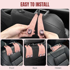 2PCS Car Hooks for Headrest, Faux Leather Purse Hook for Car Seat Back Organizers and Storage, Double Metal Purse Holder Bag Hanger, Universal Car Interior Accessories for Women Man