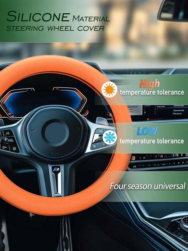Car Steering Wheel Cover, Non-Slip Silicone Material, Multiple Color Choices, Universal Auto Parts Steering Wheel Cover, Suitable for Most Cars (Orange)