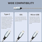 Multi Charging Cable, (2 Pack 4FT) Multi USB Charger Cable 3 in 1 Charging Nylon Braided Fast Charging Cord with Type-C, Micro USB, IP Port for Most Phones/iPhones/Tablets