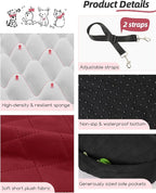 Dog Booster Car Seat for Small/Medium Dogs,Puppy Portable Car Bed with Elevated Cushion,Fully Detachable and Washable,2 Storage Pockets,Easy to Install (Blakc/Red, Medium)