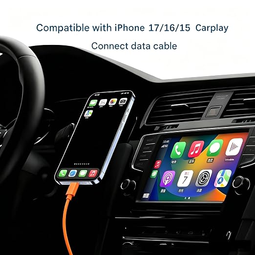 Orange iPhone 17/17E Car Carplay Cable for iPhone 17/16/15, 15/16/17 Pro Max 15 16 Plus Charging Cable, USB A to USB C Cord for iPad 10th Gen iPad Pro, Air 5th 4th Mini 6th Replacement Cord (6FT)