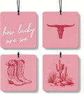 Dusty Pink Boho Western Orange Car Air Freshener 4 Pcs, Cow Skull Cactus Cowgirl Boots Square Hanging Air Freshener for Closet Drawer Books, Western Car Accessories Mirror Decor for Women