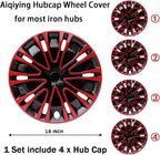 Hubcap Wheel Cover Replacement R16 Hub Caps Universal-Fit Steel Wheel Rim Cover ABS Material Exterior Accessories for Car Truck SUV -Set of 4（16-inch，Red-Black）
