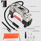 12V Heavy Duty Tire Inflator Metal Portable Air Compressor Pump | 6X Faster Inflation Dual Cylinders 150PSI Air Pump with Adapter for Car, RV,Pickup Truck, SUV, Van,Camper, Air Bed,Ball