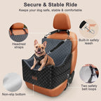 Elevated Dog Car Seat for Small/Medium Dogs up to 35 lbs, Memory Foam Booster Seat with Detachable Washable Cover, Travel-Safe Car Bed with Safety Belts & Storage Pockets, Dark Grey
