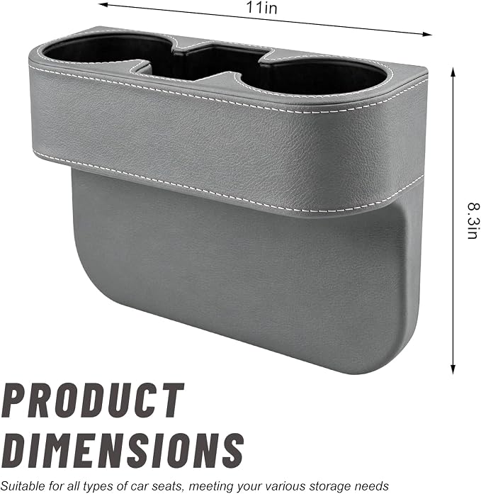 Car Seat Gap Filler Organizer, PU Leather Auto Front Seat Organizer Console Side Filler w/Cup Holder, Multifunctional Bottle Phone Holder Crevice Fillers for Most Car (Gray)