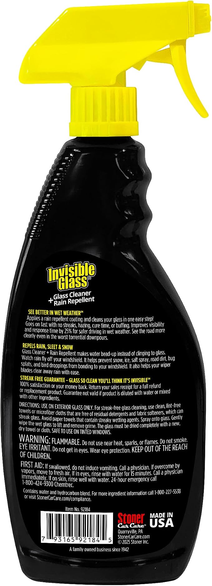 92184-6PK Glass Cleaner + Rain Repellent 2-in-1 Windshield and Window Spray, Cleans Auto Glass, Repels Rain, Sleet, Snow, Improves Wet Weather Visibility – 22 fl oz (Pack of 6)