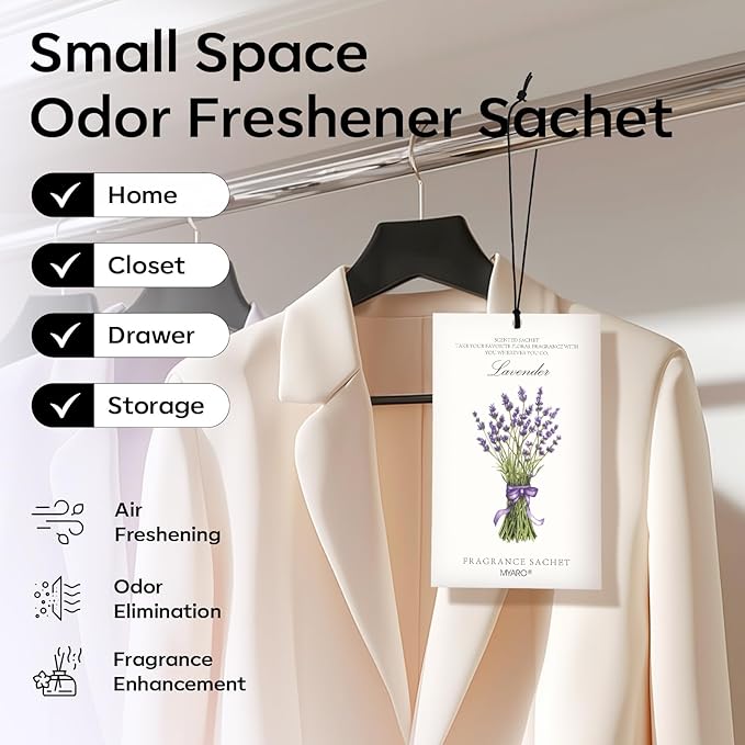 12 Pack Lavender Scented Sachets | Odor Eliminator & Air Freshener for Drawer, Closet, Car, Shoes, Gym Bag, Suitcase | Home Fragrance Gift Set
