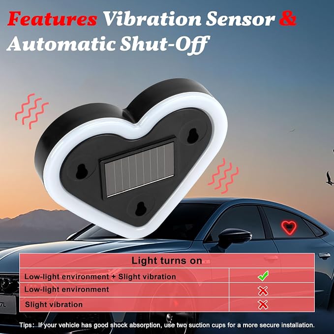 Upgrade Car Light LED Ambient Lights Heart Solar Lights Solar-Powered Heart-Shaped Neon Lights for Car Window Decorative 5 Modes Interior Outdoor Decor (Red)