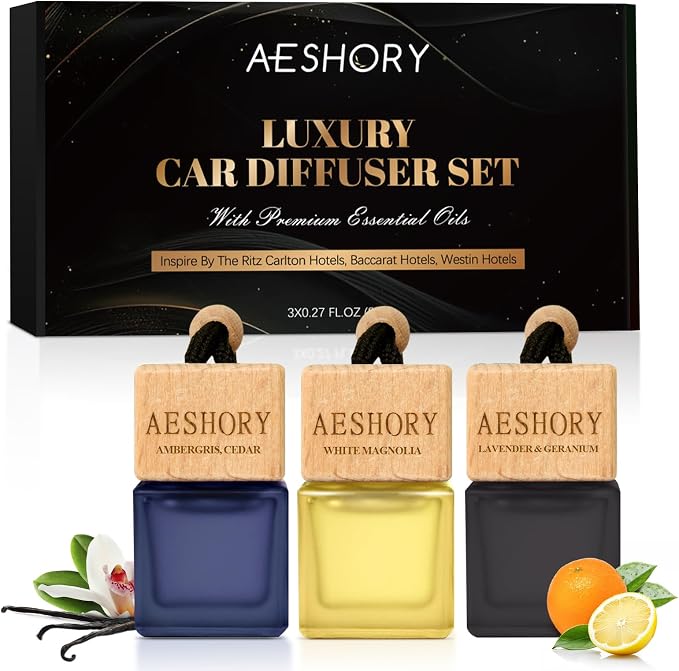 Aeshory Hanging Car Air Freshener, 3-Pack Hotel Collection, Long Lasting Scent Inspired by Ritz-C Hotels, Baccarat & W Hotels, Unisex Fragrance, 0.27 FL OZ (8ML)
