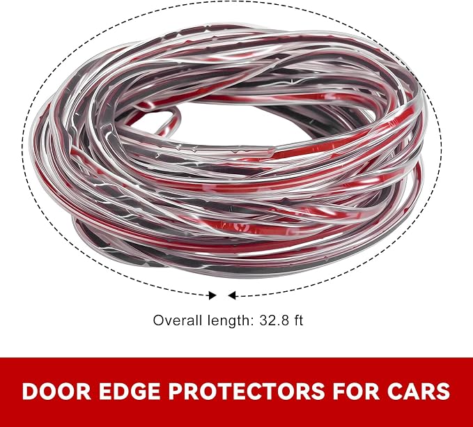 32.8Ft(10M) Car Door Edge Protector, Anti-Collision Auto Door Protective Strip U Shape Edge Trim, Self-Adhesive Automotive Doors Entry Guard Seal Protector for Most Vehicles (Clear)