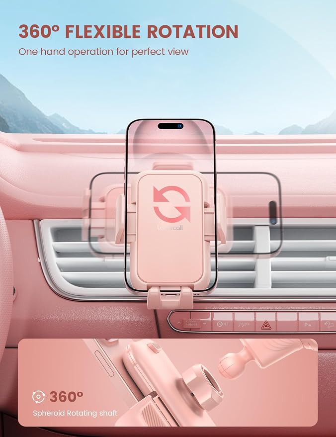 2026 Wider Clamp & Metal Hook Car Phone Holder Vent [Thick Cases Friendly] Phone Holders for Your Car Mount Automobile Hands Free Cradle Air Vent for iPhone 17 16 15 14 13 Pro Max Pink