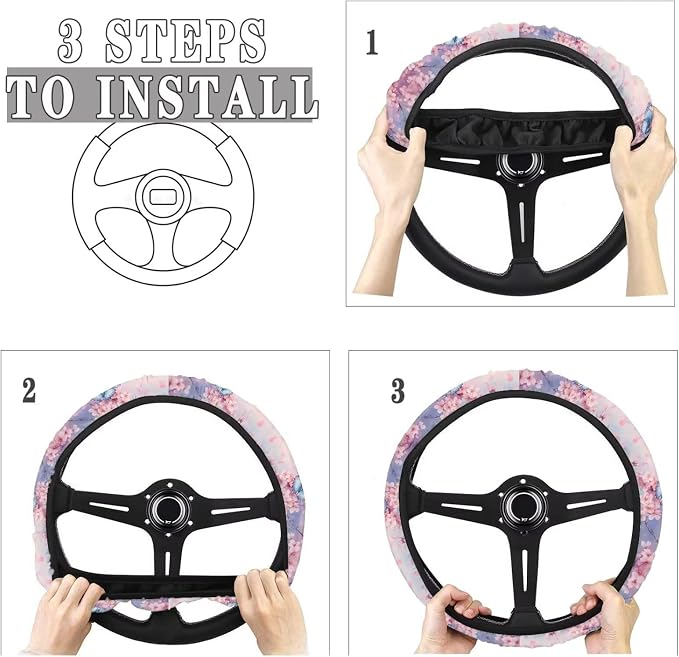 Butterfly Peach Blossom Pattern Car Steering Wheel Cover with a Diameter of 15" Comfortable Auto Steering Wheel Protector Car Interior Accessories Fit Most Van SUV Truck Car