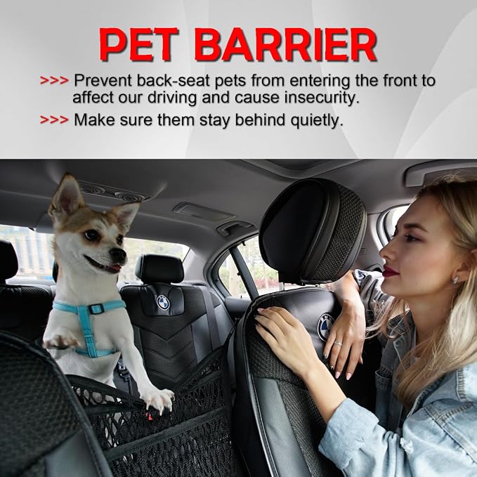 Car Organizer Between Front Seats, Purse Holder, Dog Barrier, Mesh Net Bag | Car Accessories, 3 Layers Net 2 Pockets Storage Bag, Purse Handbag Holder, Backseat Kid Pet Barrier, Black, Patented
