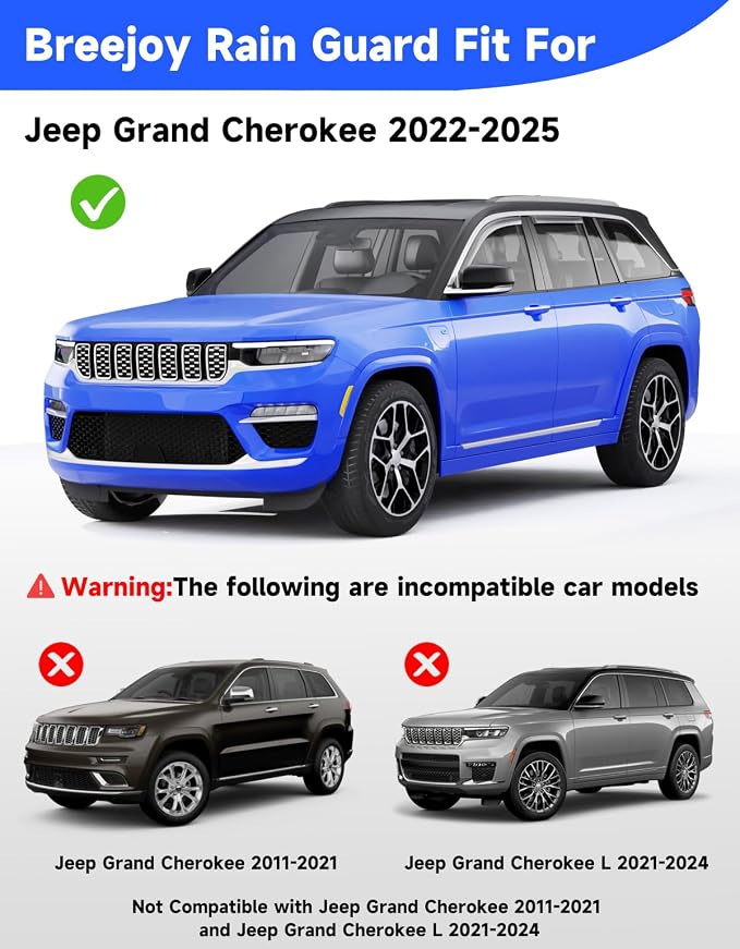 in-Channel Window Rain Guards Fit for 2022-2025 Jeep Grand Cherokee 2-Row (Not for L 3-Row),Extra Durable Visors Vent Visors Window Deflector Vent Shades Car Accessories -4 pcs