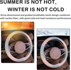Steering Wheel Cover, with Non-Slip Lining, Cool in Summer Warm in Winter for Men Women, 14.5-15 Inch Non-Slip Breathable Leather Car Steering Wheel Protector