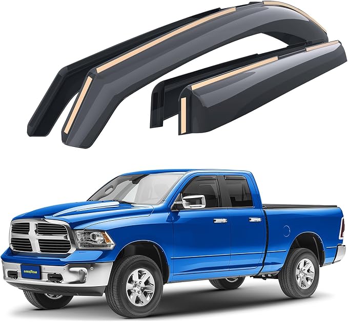 Goodyear Shatterproof in-Channel Window Deflectors for Trucks Dodge RAM 1500 2009-2018 Quad Cab, Rain Guards, Window Visors for Cars, Vent Deflector, Truck Accessories, 4 pcs- GY003421LPf