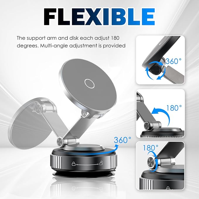 Magnetic Phone Holder for Car,360° Adjustable Car Phone Mount with Vacuum Suction Cups Compatible with iPhone 16/15/14/13/12,Cars Phones Holder Mount for Dashboards