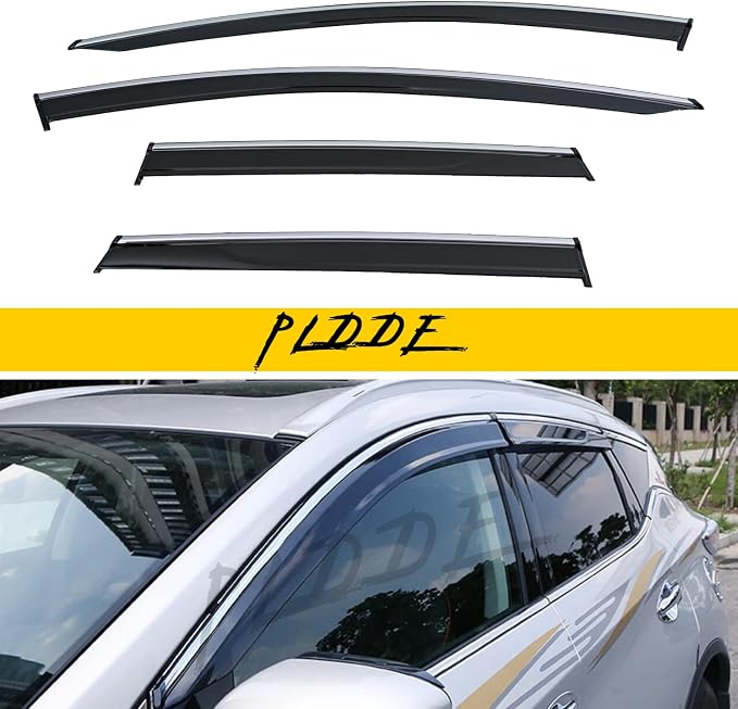 4pcs Smoke Tint with Chrome Tint Window Visors Compatible with 15-24 Murano Outside Mount Tape On/Clip On Style PVC Sun Rain Guard Vent