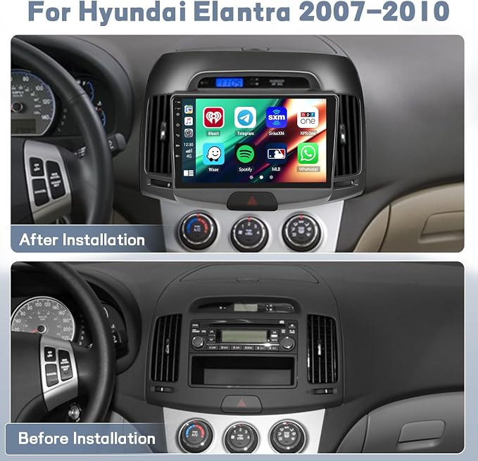 Qualcomn Chipset 8 Core 4+64GB Android 15 Car Stereo for Hyundai Elantra 2007-2010, 9 Inch Touch Screen Carplay Android Auto Radio DSP Hi-Res Picture in Picture+AHD Backup Camera Voice Assistant