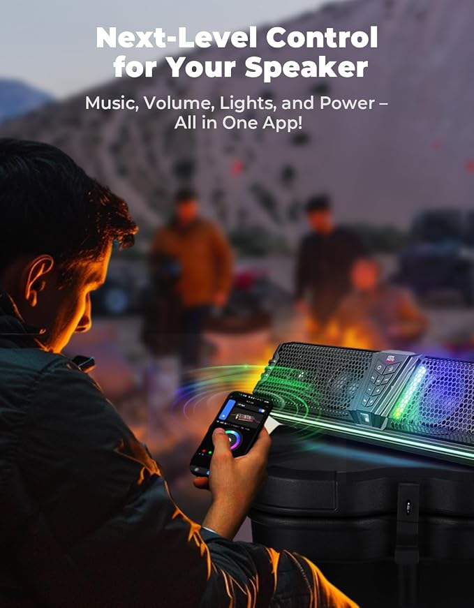 2025 Midnight 60 26-inch UTV Sound Bar, IP66 Waterproof Golf Cart Sound Bar, ATV Speaker Bluetooth with RGB, SxS Soundbar Compatible with Polaris RZR Can-Am w/ 1-2 in Roll Bar
