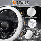 Diamond Soft Leather Steering Wheel Cover with Bling Bling Crystal Rhinestones, Universal 15 inch, Pure White