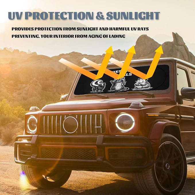 Funny Raccoon Car Window Sun Shield Respect Locals Wildlife Humor Front Window Sun Shade Blocks UV Rays Sun Visor Protector for Car Sedan Truck SUV Accessories 59" L x 31.5" W