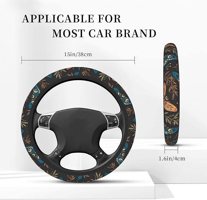 Bohemian Butterflies Steering Wheel Covers Universal 15 Inch Car Wheel Cover,Anti-Slip Breathable Car Accessories Protector Fit for Trucks,Sedans,SUVs,Vans
