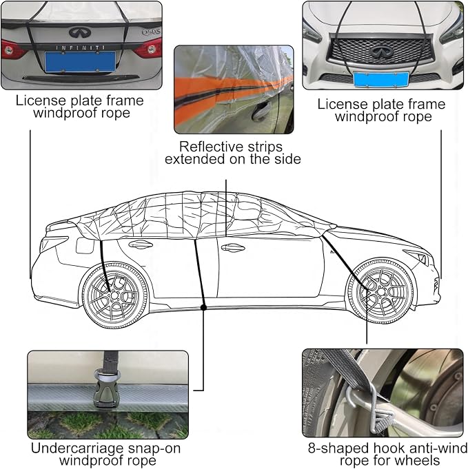 J&J All Weather Heavy-Duty Half Car Cover& Windshield Car Cover(Sedan) | Snow&Hail Windshield car cover,7-Point Windproof Design,Easy Storage & Wear,Reflective Strips, All Weather Waterproof