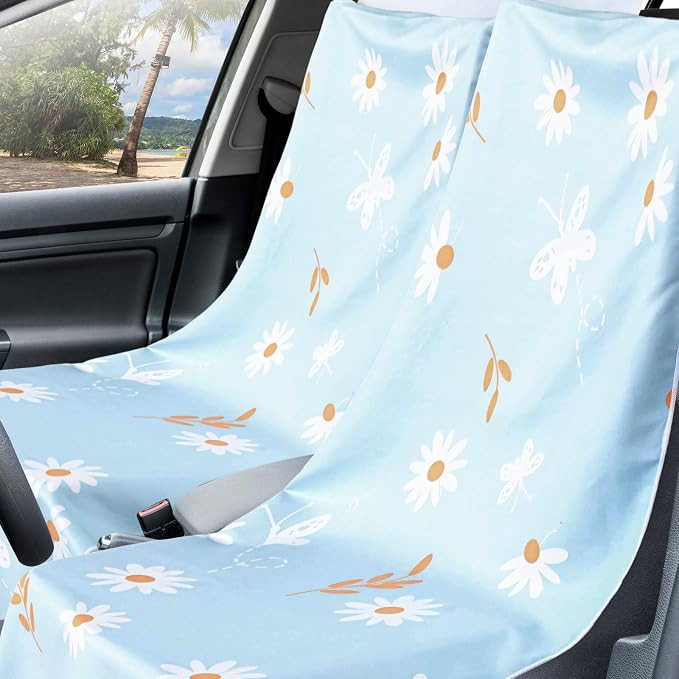 Car Seat Towel Covers with Storage Bag, 63 x 32 Inch Universal Non Slip Waterproof Sweat Protector for Car Truck, Gym Swimming Running, Machine Washable(2 Pack,Daisy)