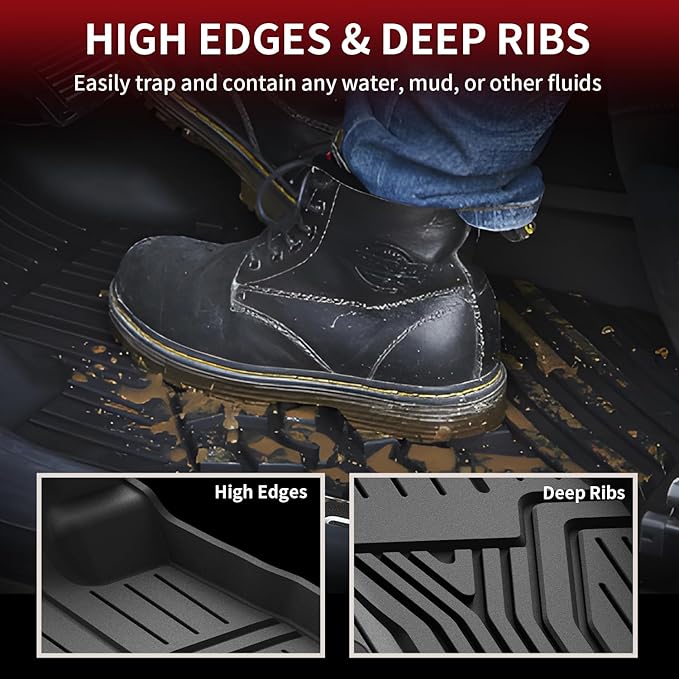 Floor Mats & Trunk Mat with Backrest Mat for Honda Pilot 2023-2025 2026, Split & One-Piece Foldable Seating All Weather TPE Floor Liners 1st & 2nd & 3rd Row & Cargo Mat with Seatback Mat, Black