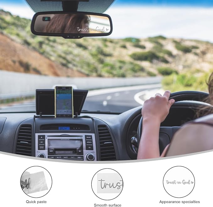 4PCS Trust in God Rearview Mirror Decals, Automotive Vinyl Rear View Mirror Decorative Stickers, Waterproof Trust in God Stickers for Car Truck Laptop, Car Accessories (Silver)