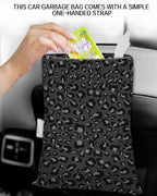 Car Trash Can, Durable Hanging Car Trash Garbage Bag, Cute Automotive Garbage Cans Organizer, Black Leopard Skin
