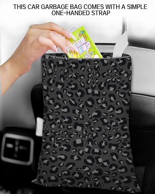 Car Trash Can, Durable Hanging Car Trash Garbage Bag, Cute Automotive Garbage Cans Organizer, Black Leopard Skin
