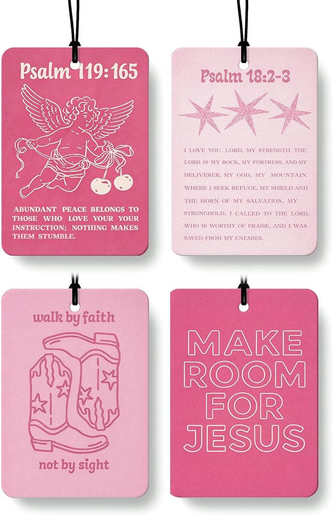 Hot Pink Western Christian Air Freshener 4 Pcs, Christian Angel Bible Verse Cowgirls Hanging Air Freshener for Cars Closet Drawer Books, Religious Car Accessories Mirror Decor for Women