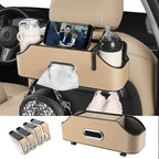 Car Back Seat Organizer with 2 Drink Cup Holder - Tissue Box and Storage Box Hook - Multi-functional Storage - Great for Kids and Travel (Beige)