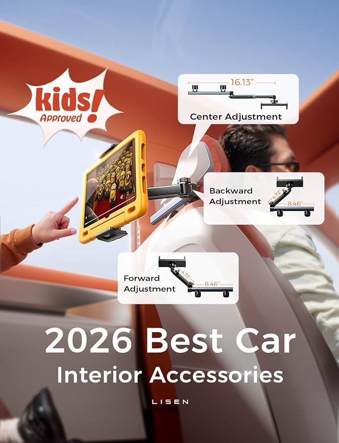 for iPad Holder Car Tablet Mount, Road Trip Essentials Toddler Kids Travel Gifts, Car Accessories for Women Interior Organizer Mens Truck 3in1 Tablet Holder for Car Camping Back Seat Headrest