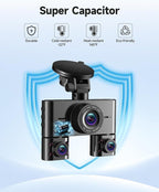 360° Dash Cam Front and Rear Inside, 4 Channel Dash Camera for Cars FHD 1080Px4, Built-in Wi-Fi, 3.16” IPS Screen, WDR Night Vision, Voice Control, Free 64GB Card, 24H Parking Mode