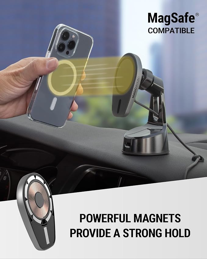 MPQMWD Charge Pro Qi2 MagSafe Charger Car Mount, 15W Fast Magnetic Wireless Charging Suction Cup Phone Holder for Dashboard/Windshield Compatible with iPhone 16/15/14/13/12 Pro Max Plus, S25